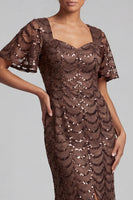 Load image into Gallery viewer, Sparkly Olive Short Sleeves Mermaid Sequin Long Mother of the Bride Dress