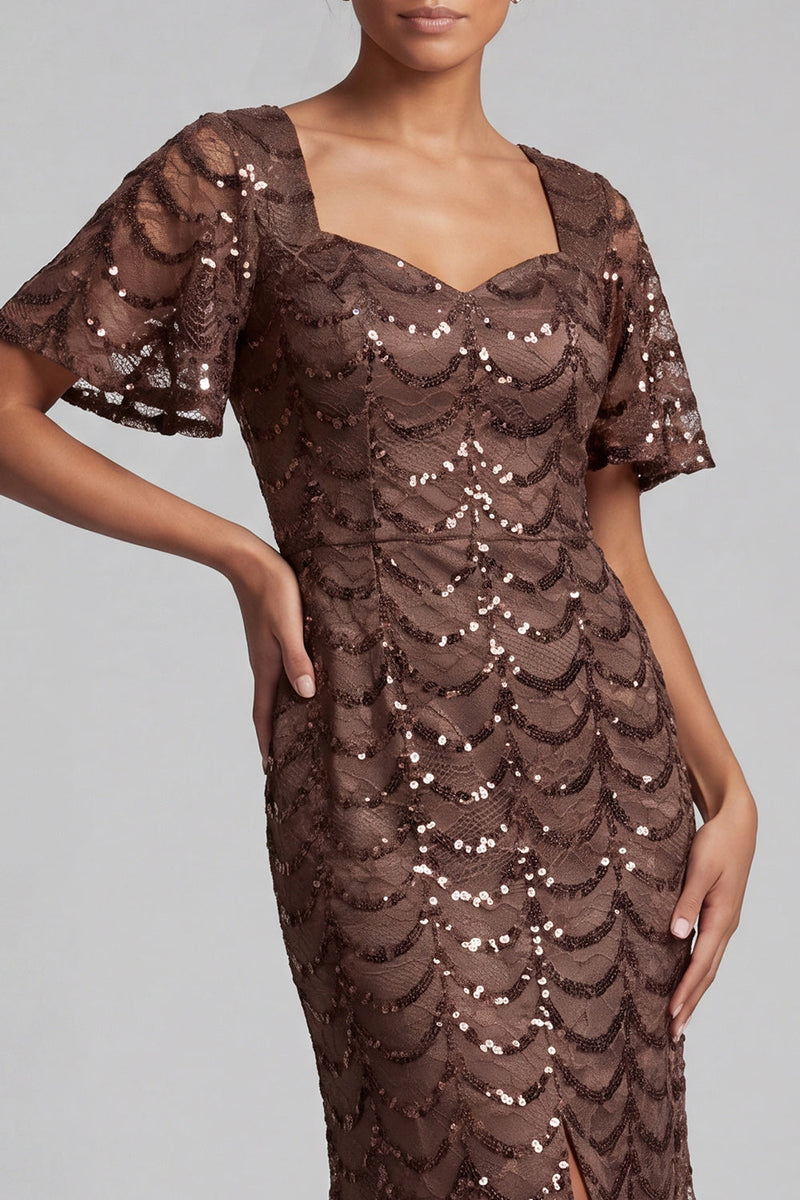 Load image into Gallery viewer, Sparkly Olive Short Sleeves Mermaid Sequin Long Mother of the Bride Dress