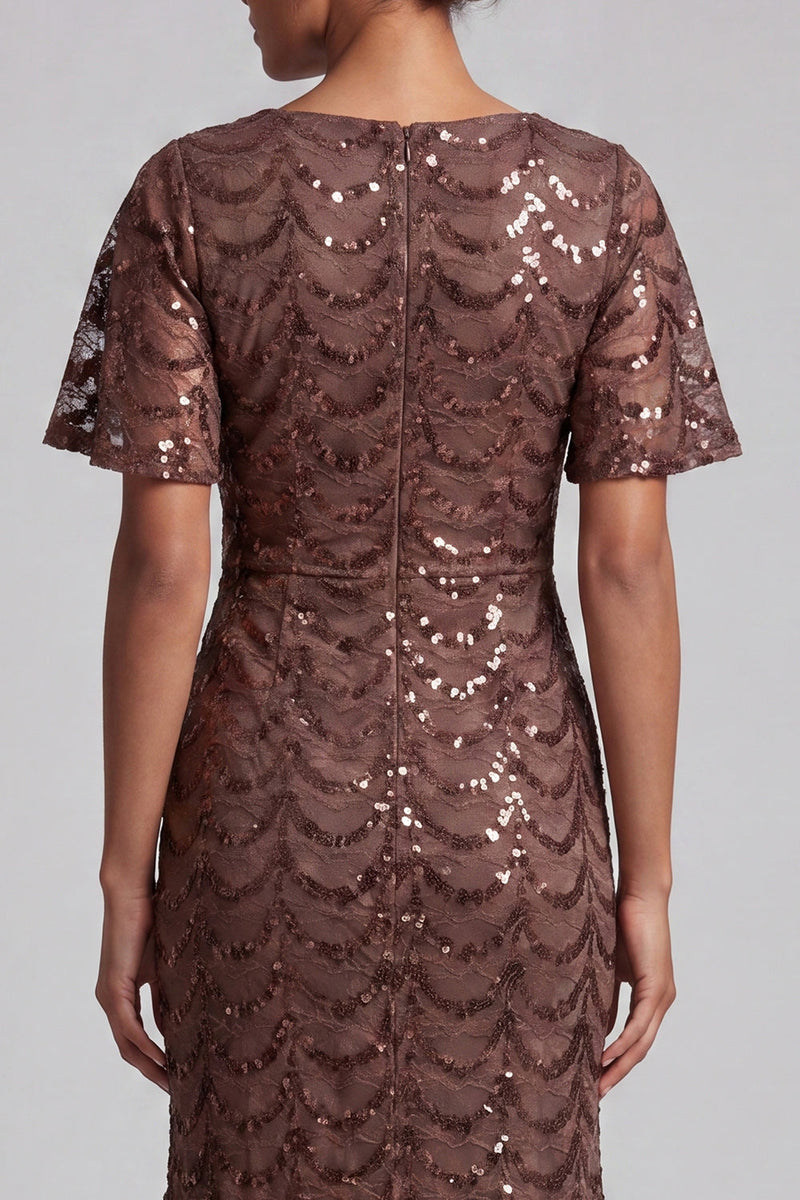 Load image into Gallery viewer, Sparkly Olive Short Sleeves Mermaid Sequin Long Mother of the Bride Dress