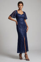 Load image into Gallery viewer, Sparkly Olive Short Sleeves Mermaid Sequin Long Mother of the Bride Dress