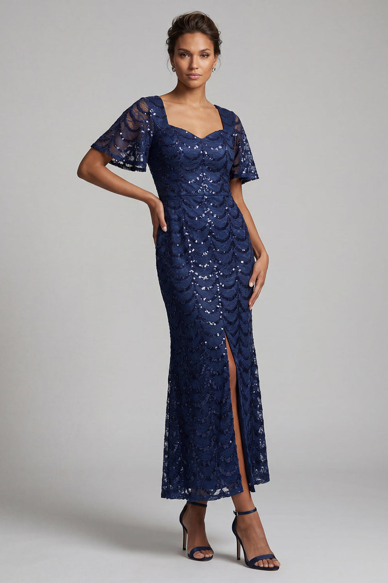 Load image into Gallery viewer, Sparkly Olive Short Sleeves Mermaid Sequin Long Mother of the Bride Dress