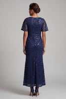Load image into Gallery viewer, Sparkly Olive Short Sleeves Mermaid Sequin Long Mother of the Bride Dress