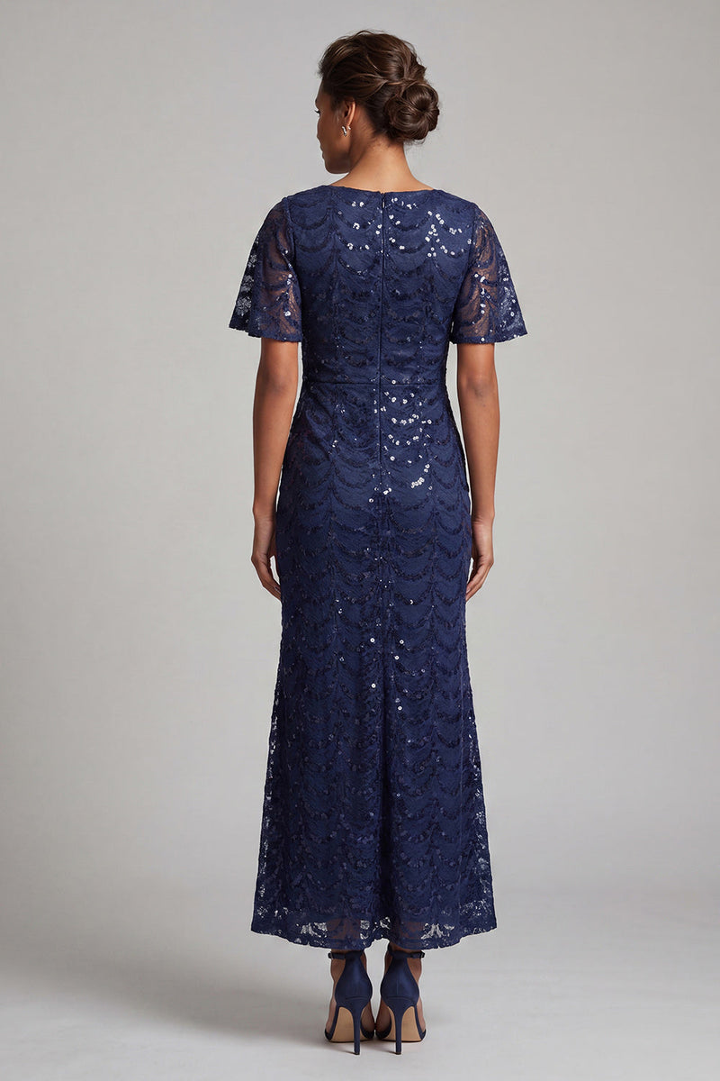 Load image into Gallery viewer, Sparkly Olive Short Sleeves Mermaid Sequin Long Mother of the Bride Dress