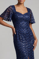 Load image into Gallery viewer, Sparkly Olive Short Sleeves Mermaid Sequin Long Mother of the Bride Dress