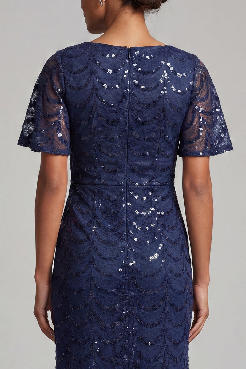Load image into Gallery viewer, Sparkly Olive Short Sleeves Mermaid Sequin Long Mother of the Bride Dress