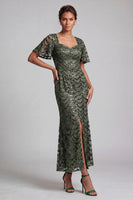 Load image into Gallery viewer, Sparkly Olive Short Sleeves Mermaid Sequin Long Mother of the Bride Dress