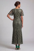 Load image into Gallery viewer, Sparkly Olive Short Sleeves Mermaid Sequin Long Mother of the Bride Dress