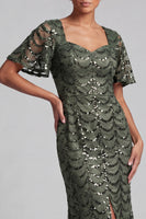 Load image into Gallery viewer, Sparkly Olive Short Sleeves Mermaid Sequin Long Mother of the Bride Dress