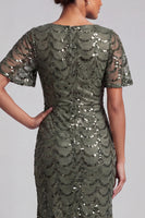 Load image into Gallery viewer, Sparkly Olive Short Sleeves Mermaid Sequin Long Mother of the Bride Dress