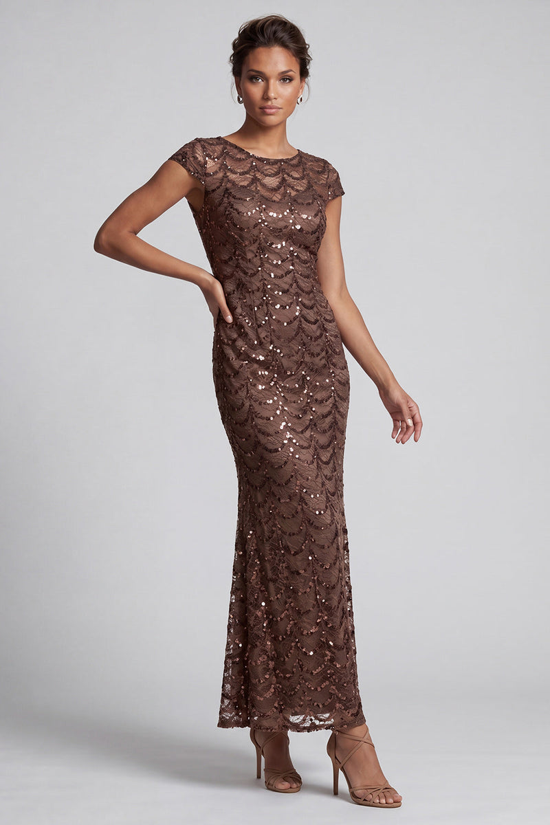 Load image into Gallery viewer, Sparkly Olive Sequin Boat Neck Mermaid Long Mother of the Bride Dress