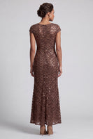 Load image into Gallery viewer, Sparkly Olive Sequin Boat Neck Mermaid Long Mother of the Bride Dress