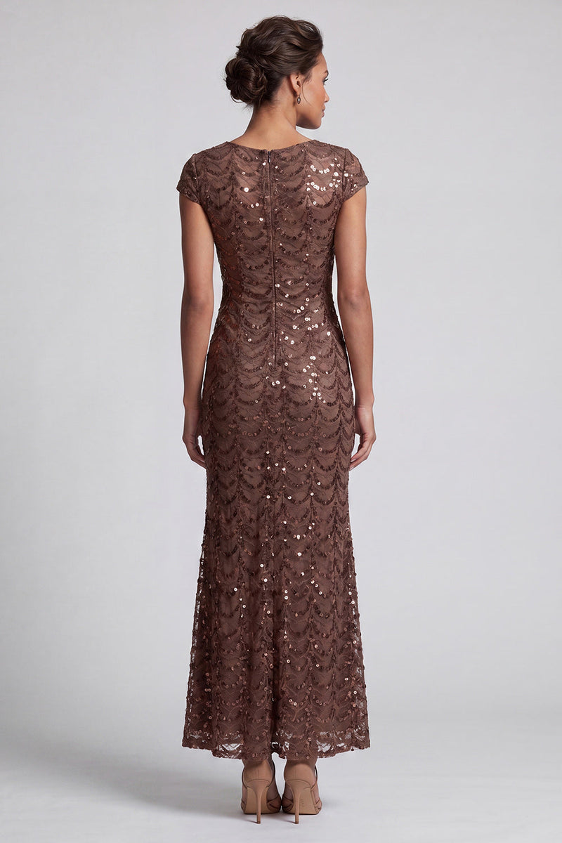 Load image into Gallery viewer, Sparkly Olive Sequin Boat Neck Mermaid Long Mother of the Bride Dress