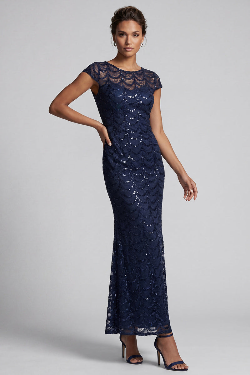 Load image into Gallery viewer, Sparkly Olive Sequin Boat Neck Mermaid Long Mother of the Bride Dress
