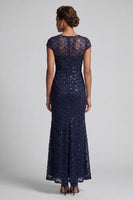 Load image into Gallery viewer, Sparkly Olive Sequin Boat Neck Mermaid Long Mother of the Bride Dress