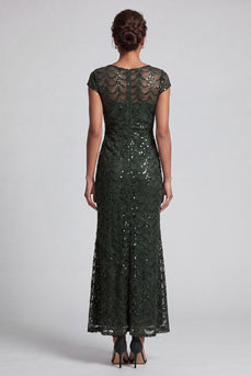 Sparkly Olive Sequin Boat Neck Mermaid Long Mother of the Bride Dress