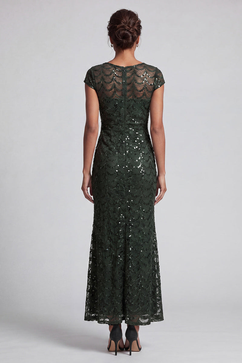 Load image into Gallery viewer, Sparkly Olive Sequin Boat Neck Mermaid Long Mother of the Bride Dress