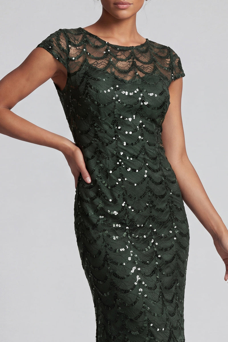 Load image into Gallery viewer, Sparkly Olive Sequin Boat Neck Mermaid Long Mother of the Bride Dress