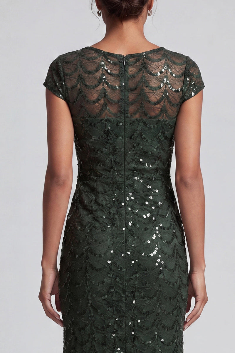 Load image into Gallery viewer, Sparkly Olive Sequin Boat Neck Mermaid Long Mother of the Bride Dress