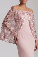 Load image into Gallery viewer, Sparkly Blush Sequin Sheath Long Mother of the Bride Dress with Cape