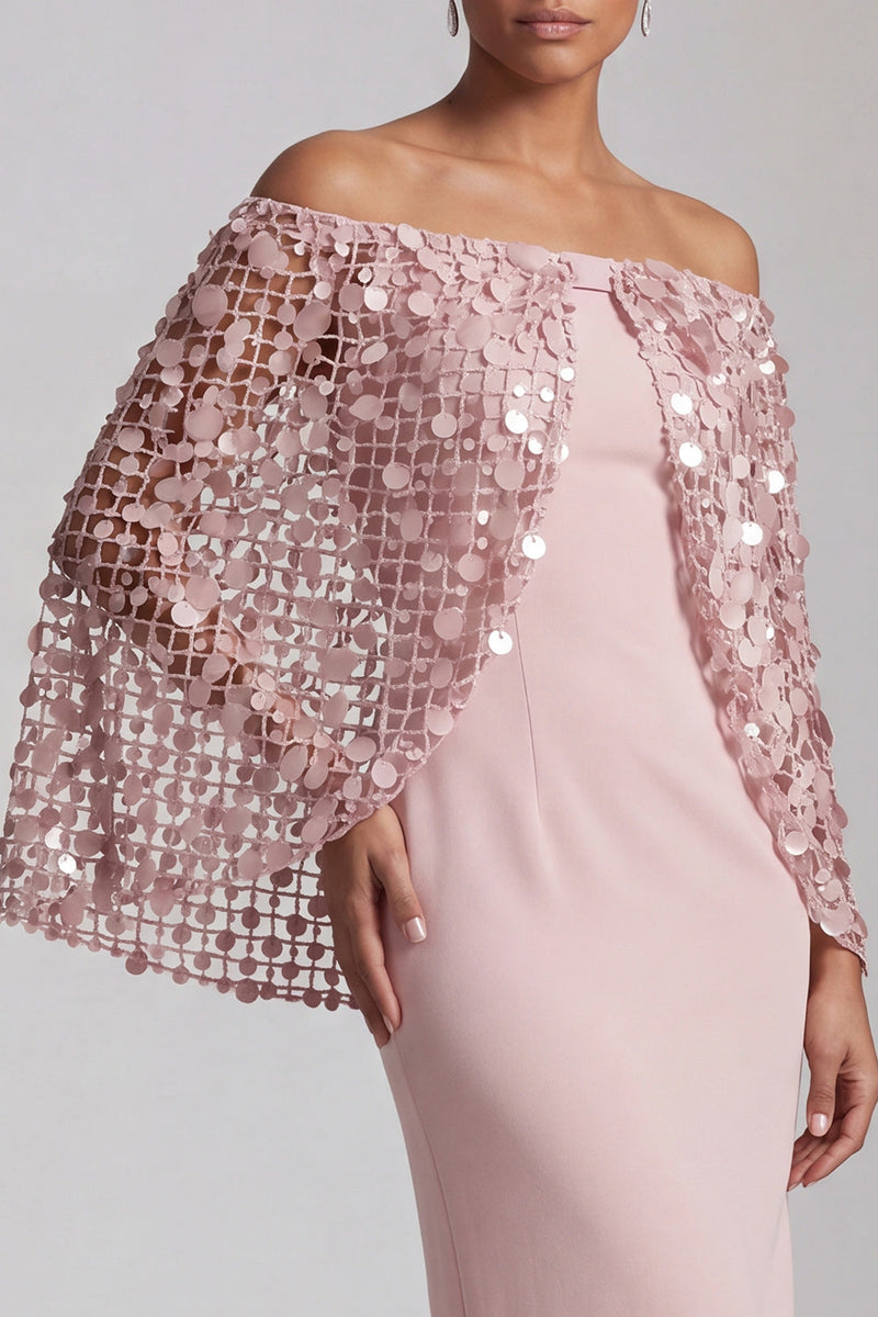 Load image into Gallery viewer, Sparkly Blush Sequin Sheath Long Mother of the Bride Dress with Cape
