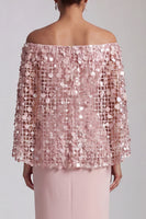 Load image into Gallery viewer, Sparkly Blush Sequin Sheath Long Mother of the Bride Dress with Cape