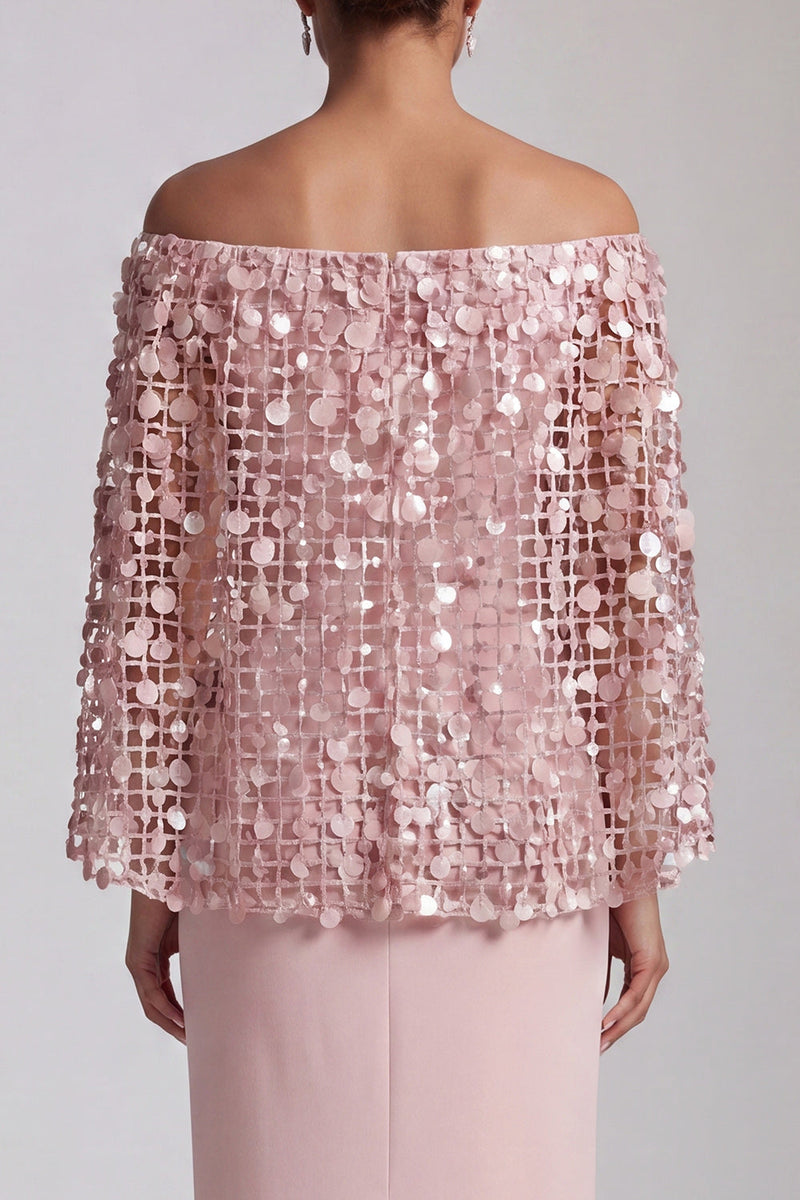 Load image into Gallery viewer, Sparkly Blush Sequin Sheath Long Mother of the Bride Dress with Cape