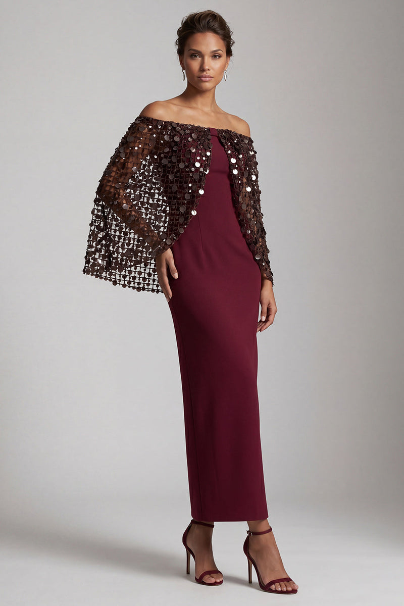 Load image into Gallery viewer, Sparkly Blush Sequin Sheath Long Mother of the Bride Dress with Cape