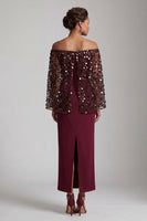 Load image into Gallery viewer, Sparkly Blush Sequin Sheath Long Mother of the Bride Dress with Cape