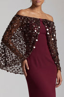 Load image into Gallery viewer, Sparkly Blush Sequin Sheath Long Mother of the Bride Dress with Cape