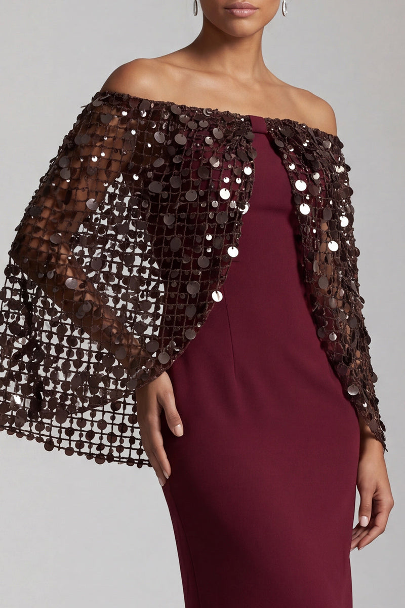 Load image into Gallery viewer, Sparkly Blush Sequin Sheath Long Mother of the Bride Dress with Cape