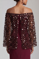 Load image into Gallery viewer, Sparkly Blush Sequin Sheath Long Mother of the Bride Dress with Cape