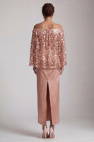 Load image into Gallery viewer, Sparkly Blush Sequin Sheath Long Mother of the Bride Dress with Cape