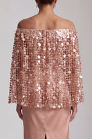 Load image into Gallery viewer, Sparkly Blush Sequin Sheath Long Mother of the Bride Dress with Cape