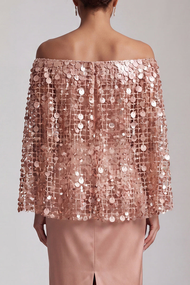 Load image into Gallery viewer, Sparkly Blush Sequin Sheath Long Mother of the Bride Dress with Cape