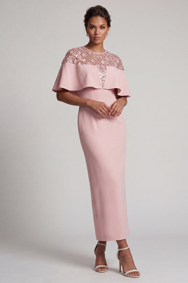 Load image into Gallery viewer, Sparkly Blush Sheath Sequin Long Mother of the Bride Dress with Cape