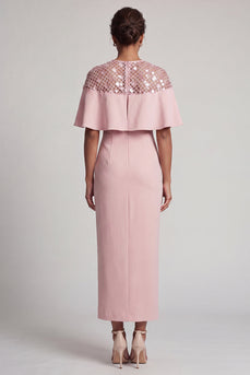 Sparkly Blush Sheath Sequin Long Mother of the Bride Dress with Cape