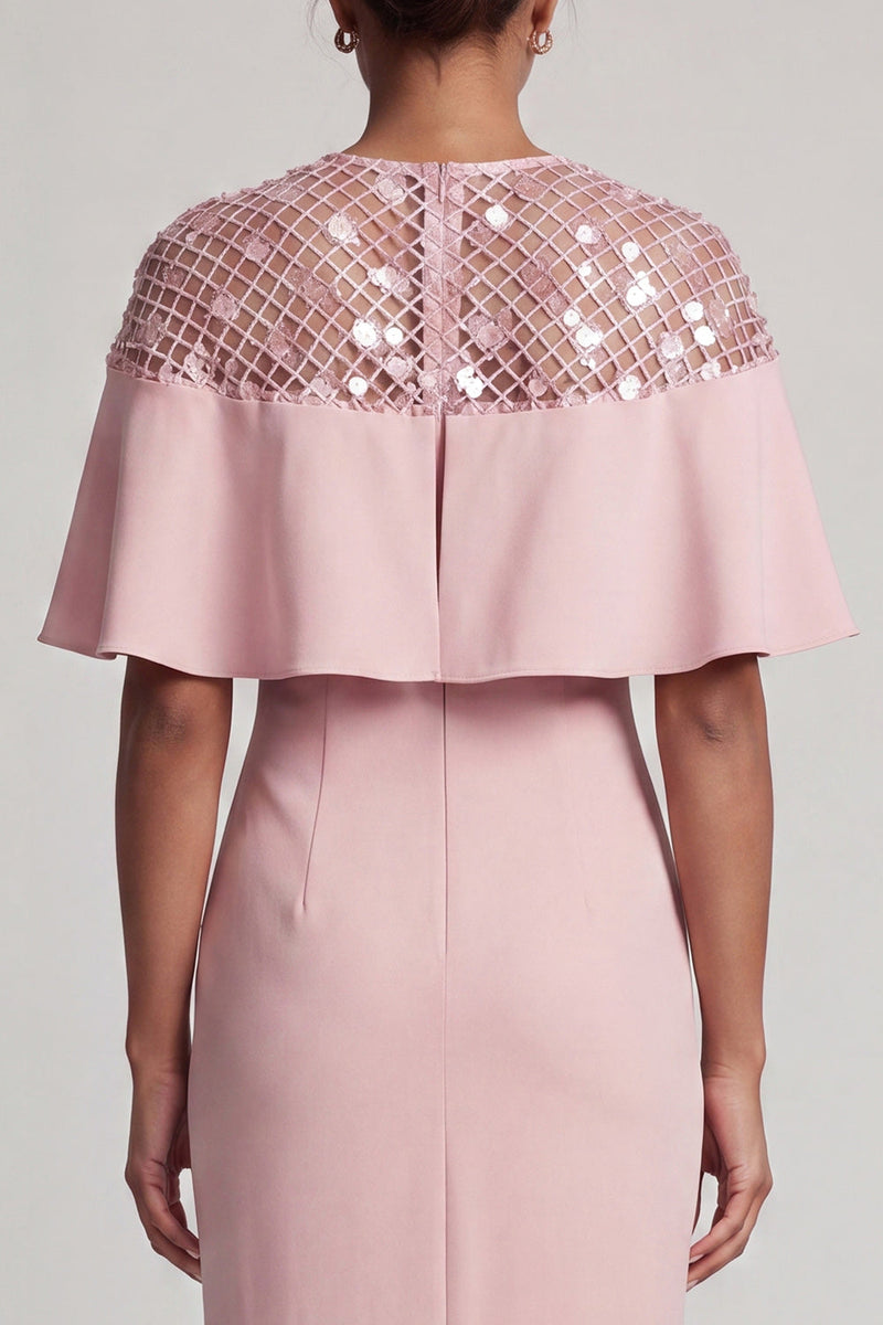 Load image into Gallery viewer, Sparkly Blush Sheath Sequin Long Mother of the Bride Dress with Cape