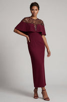 Load image into Gallery viewer, Sparkly Blush Sheath Sequin Long Mother of the Bride Dress with Cape