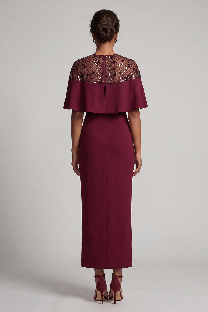 Load image into Gallery viewer, Sparkly Blush Sheath Sequin Long Mother of the Bride Dress with Cape
