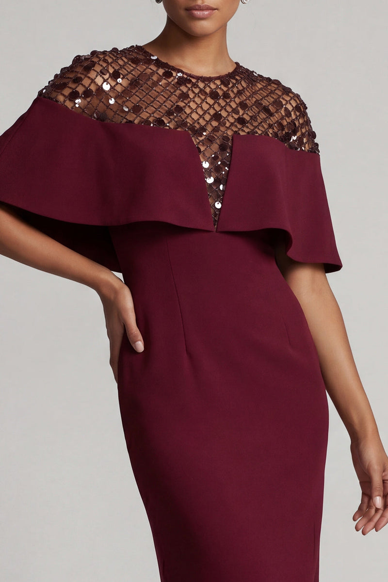 Load image into Gallery viewer, Sparkly Blush Sheath Sequin Long Mother of the Bride Dress with Cape