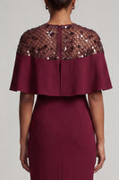 Load image into Gallery viewer, Sparkly Blush Sheath Sequin Long Mother of the Bride Dress with Cape
