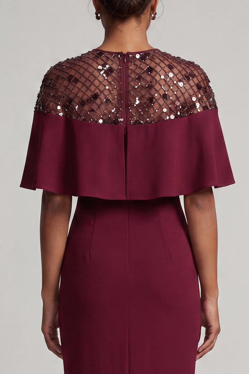 Load image into Gallery viewer, Sparkly Blush Sheath Sequin Long Mother of the Bride Dress with Cape