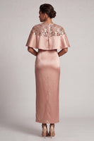 Load image into Gallery viewer, Sparkly Blush Sheath Sequin Long Mother of the Bride Dress with Cape