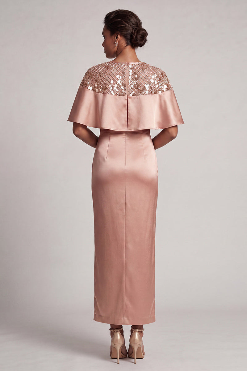 Load image into Gallery viewer, Sparkly Blush Sheath Sequin Long Mother of the Bride Dress with Cape
