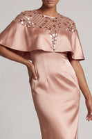 Load image into Gallery viewer, Sparkly Blush Sheath Sequin Long Mother of the Bride Dress with Cape