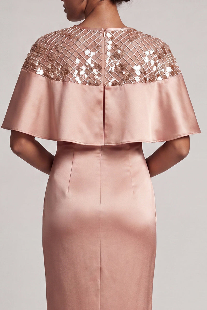 Load image into Gallery viewer, Sparkly Blush Sheath Sequin Long Mother of the Bride Dress with Cape