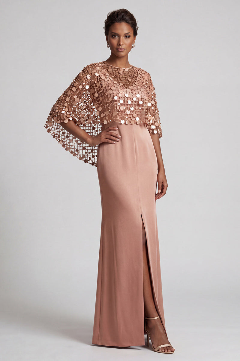 Load image into Gallery viewer, Sparkly Pink Mermaid Sequin Long Mother of the Bride Dress with Cape