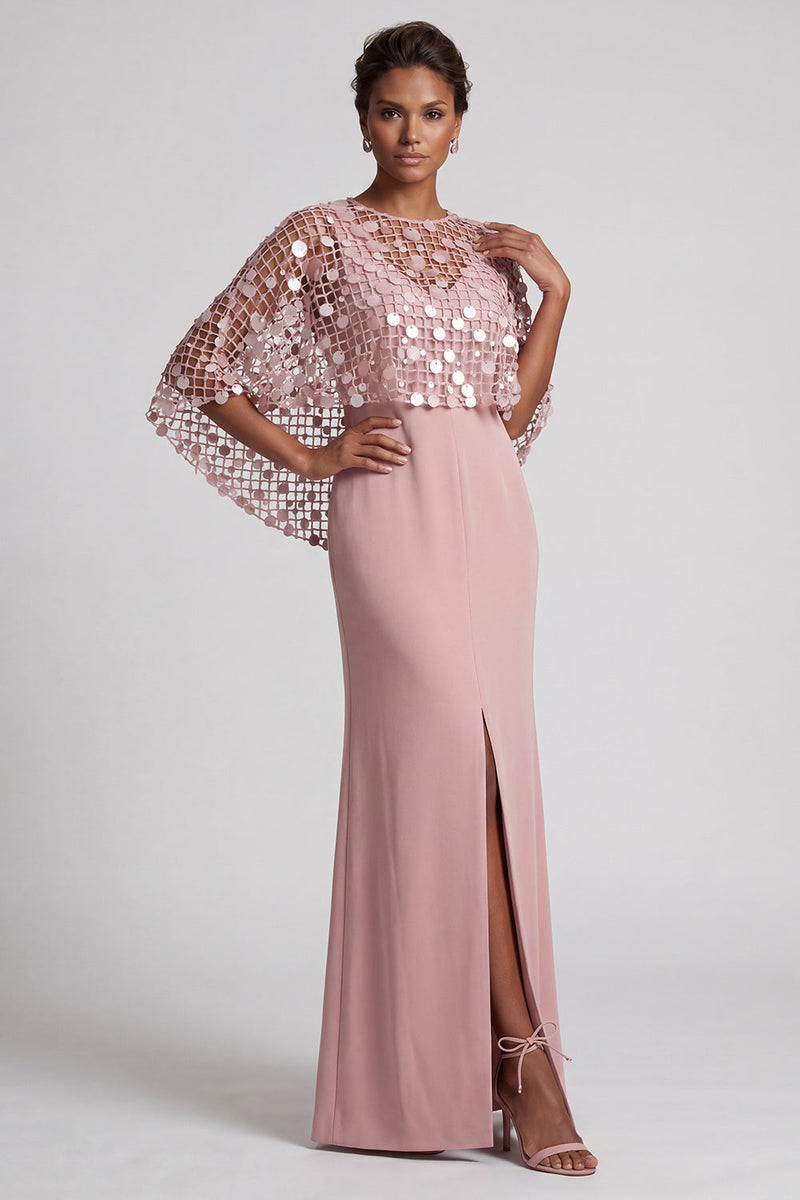 Load image into Gallery viewer, Sparkly Pink Mermaid Sequin Long Mother of the Bride Dress with Cape