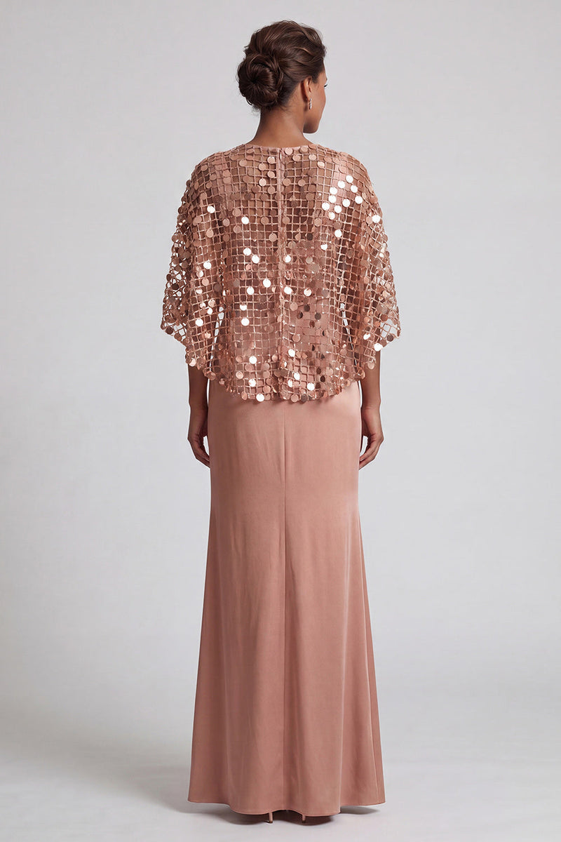 Load image into Gallery viewer, Sparkly Pink Mermaid Sequin Long Mother of the Bride Dress with Cape