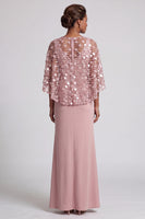 Load image into Gallery viewer, Sparkly Pink Mermaid Sequin Long Mother of the Bride Dress with Cape